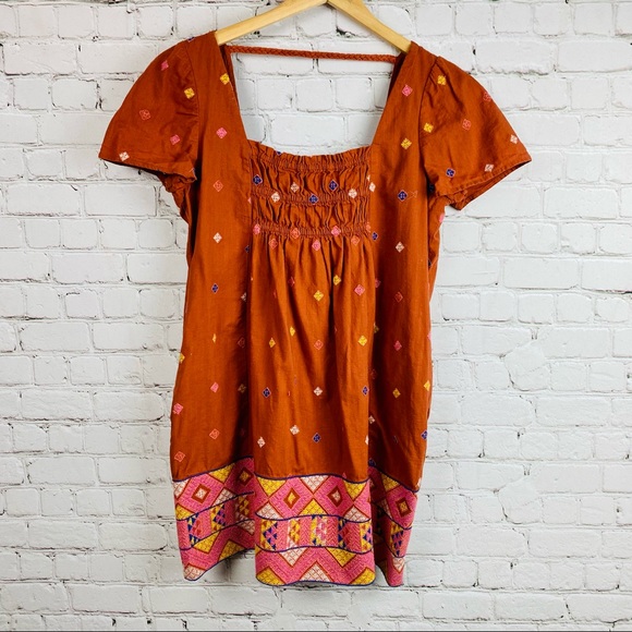 Free People Burnt Orange Embroidered Boho Dress - Picture 9 of 11